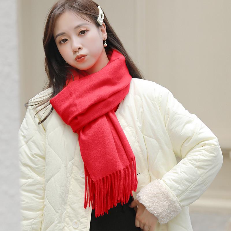 Women's Thickened Warm Red Jacquard Scarf 2026 - Imitation Cashmere, Versatile Winter Style