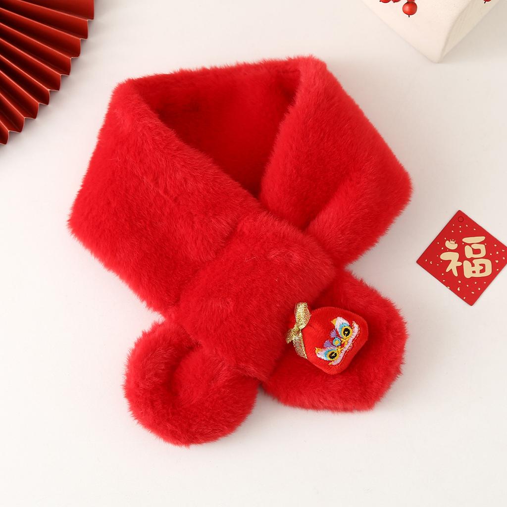 Autumn Winter Children's Scarf Chinese Style Zodiac Animals Red Scarf Cartoon Pony Plush Neck Warm Scarves New Year Gift