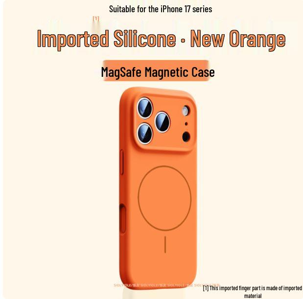 Magnetische Flüssigsilikonhülle mit integriertem Kameraknopf für iPhone 17 Pro Max.