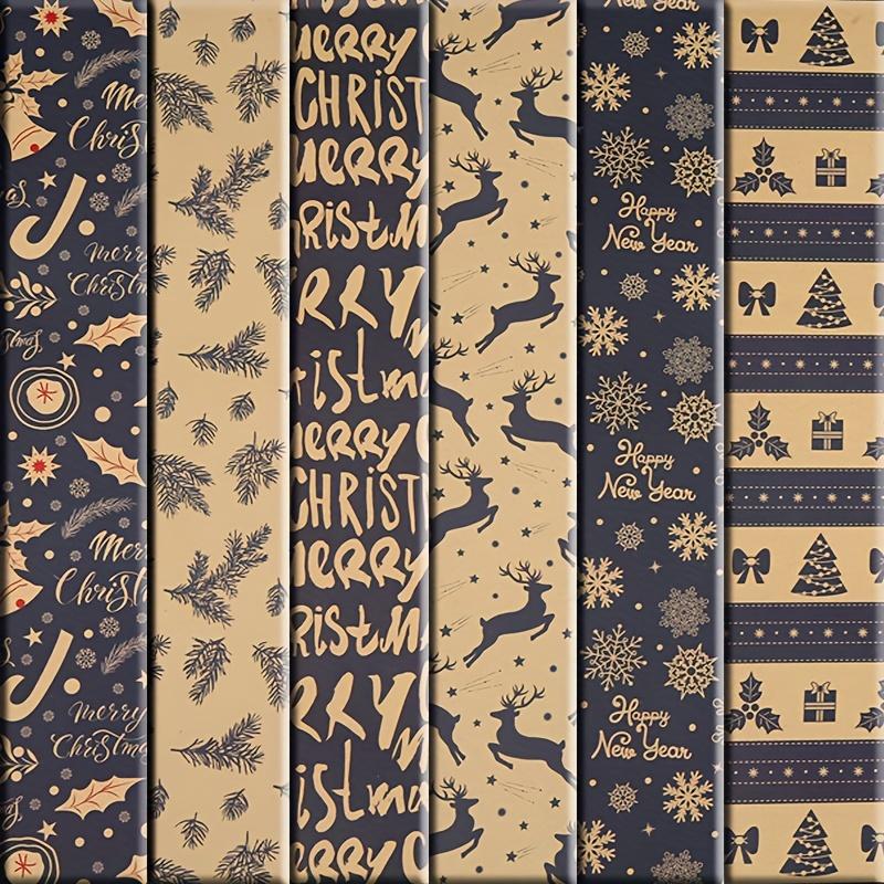 6pcs Christmas Wrapping Paper Cardboard with Geometric Design Featuring Reindeer and Snowflake Patterns Gift Packaging Set