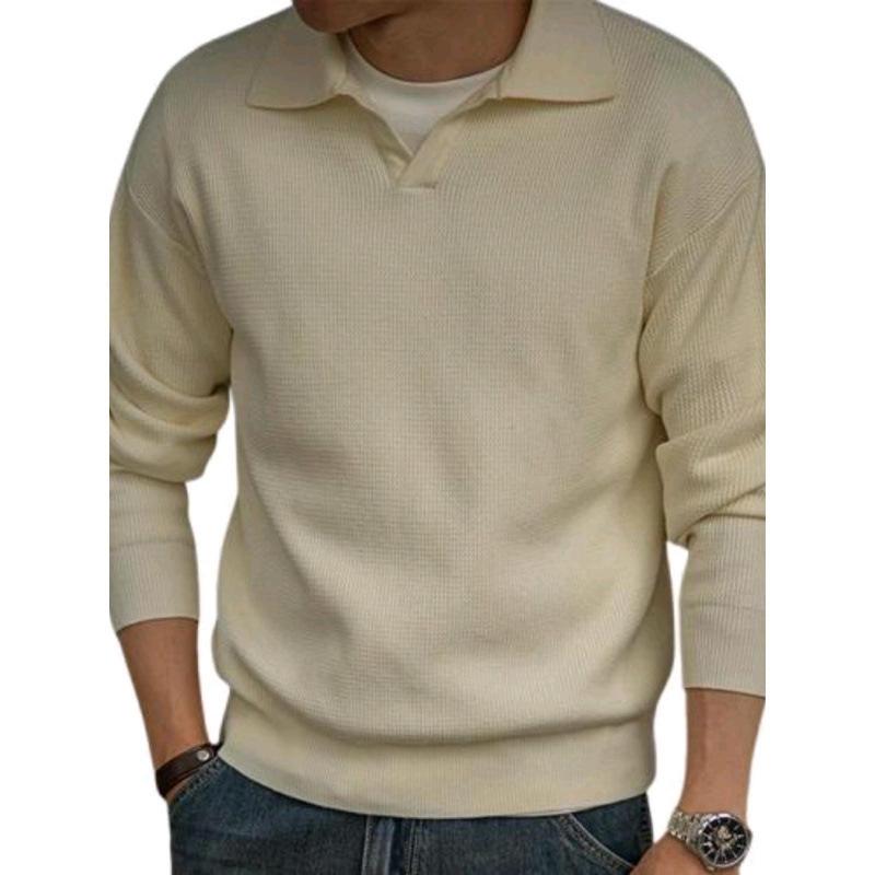 Men's Retro Heavyweight Knit Pullover Polo Sweater for Autumn/Winter