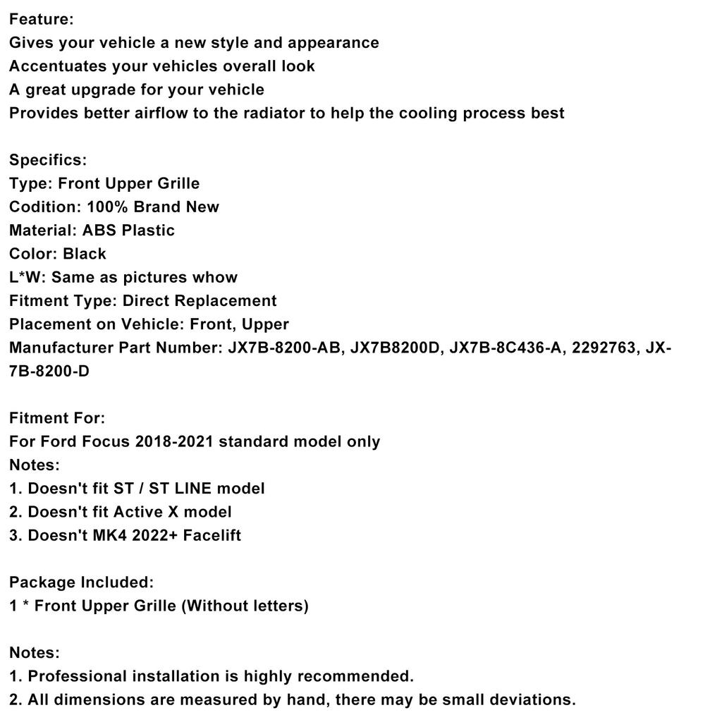 ST Stil Glänzend Schwarz Mesh Frontstoßstangengrill Passend für Ford Focus MK4 2018-2021