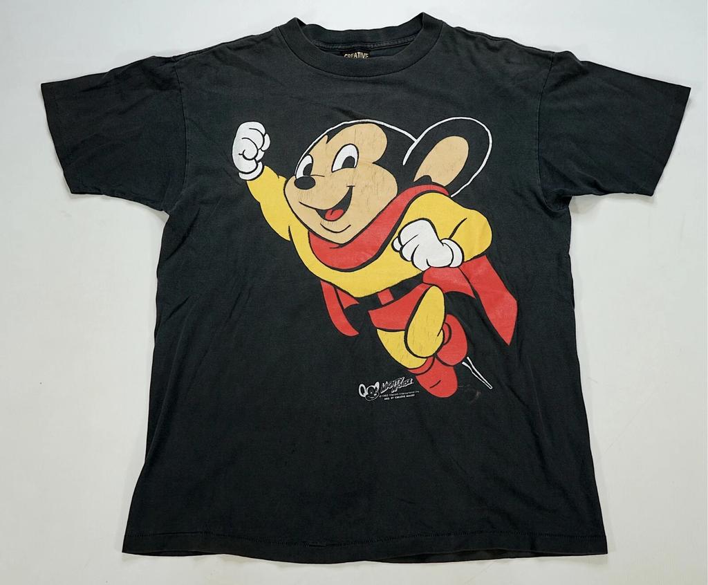 Rare VTG CREATIVE IMAGES Mighty Mouse 1993 Single Stitched T Shirt 90s Black L