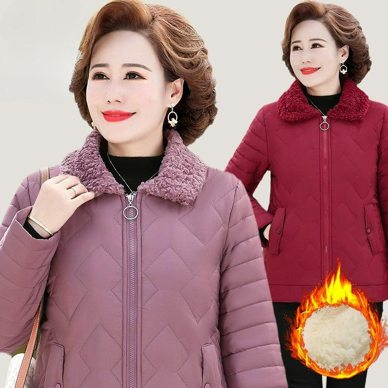 Autumn and Winter Small Cotton-padded Coat with Velvet Double-pocket Lapel Temperament Commuter Ladies Cotton-padded Coat