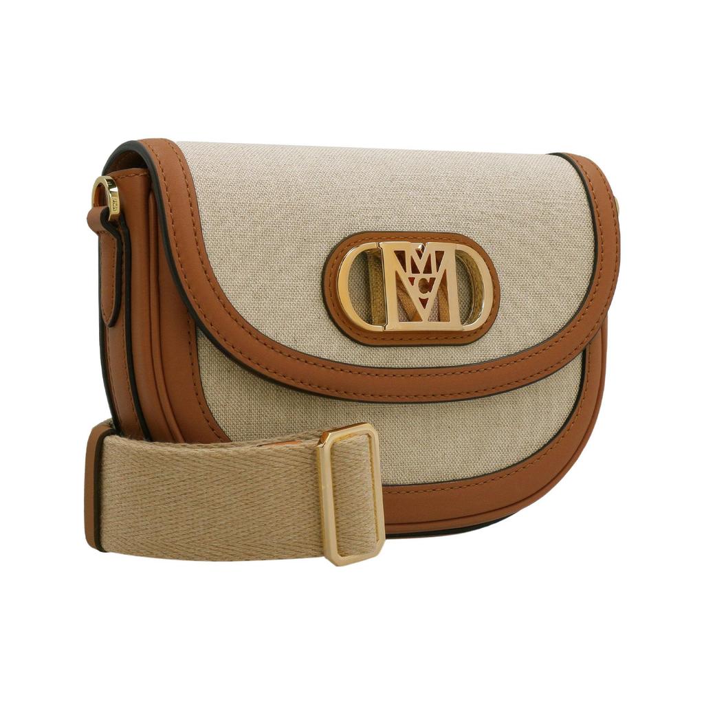 MCM Canvas Leather Saddle Crossbody Bag with Gold Logo Hardware for Daily Use