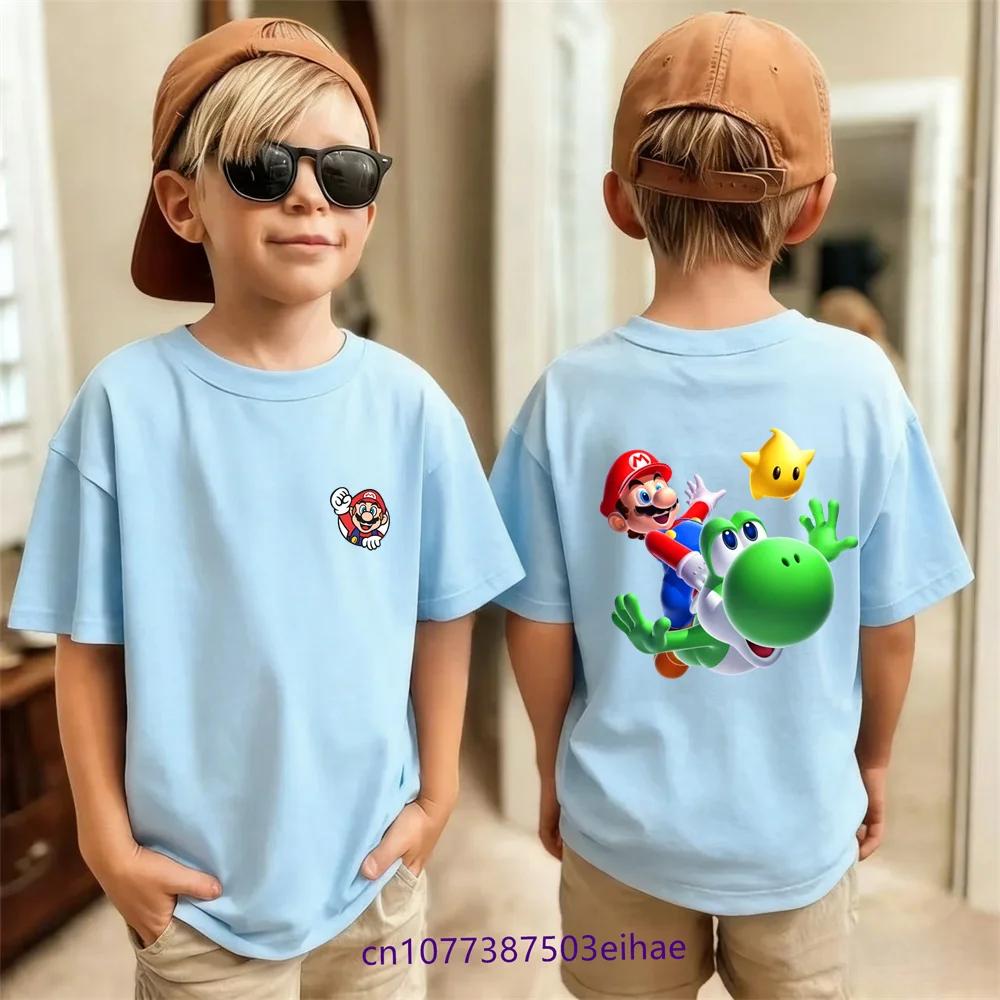Sports Super Mario Kids T-Shirt Summer Short Sleeve Breathable Cotton Cute Cartoon Design Fashion Lightweight Children Tops