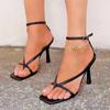 Fashion 2024 Women Summer Pumps Sandals High Heels 9CM Shoes Flip Flops Ankle Strap Sexy Square Toe Sliod Buckle Party Sandals