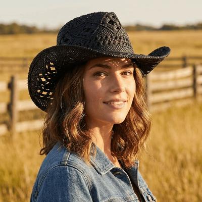 Chapéu de Palha Boêmio de Aba Larga Estilo Vintage Chapéu de Sol Cowboy Novo Chapéu de Praia Para Mulheres
