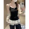 White bow sling vest women's summer lace hem slim fit stacked inside small top bottoming shirt