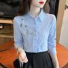 Embroidery Women Spring Summer Blouses Shirts Lady Casual Long Sleeve Turn-down Collar Solid Color Blusas Tops