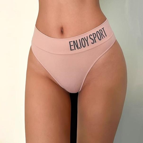 Sexy Women Seamless Sports Thong High Elastic Letter Wide Waist Comfortable Underwear Butt Lifting Briefs
