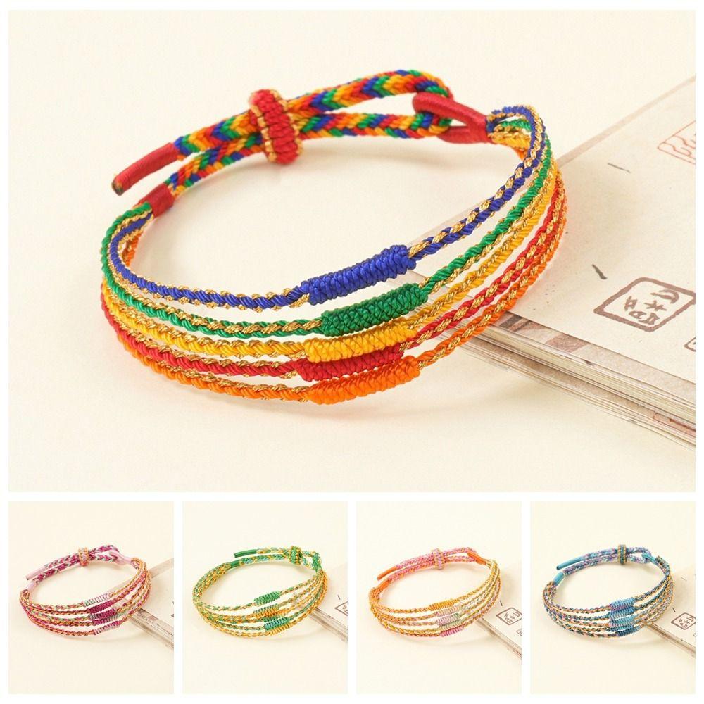 Adjustable Design Five-Color Cord Bracelet Fortunate Ornaments Amulet Woven Lucky Wrist Rope Cultural Significance Exquisite