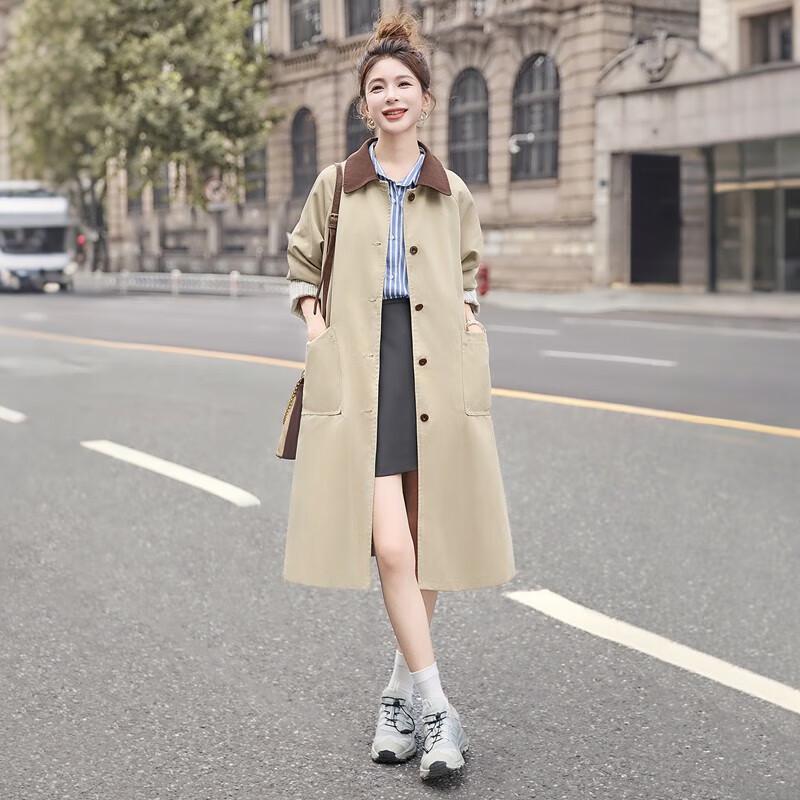 Women's Retro Color Block Trench Coat