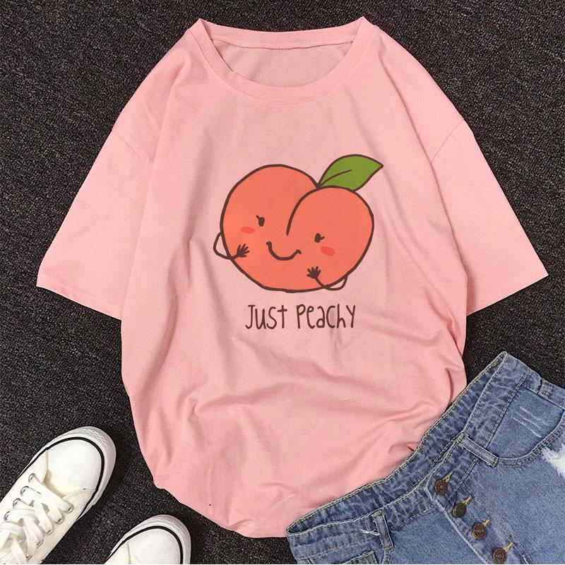 Cartoon Peach Juice Japanses Aesthetic Grunge T Shirt Women Harajuku Cute Kawaii Pink Summer Casual Tumblr Outfit Fashion Tops
