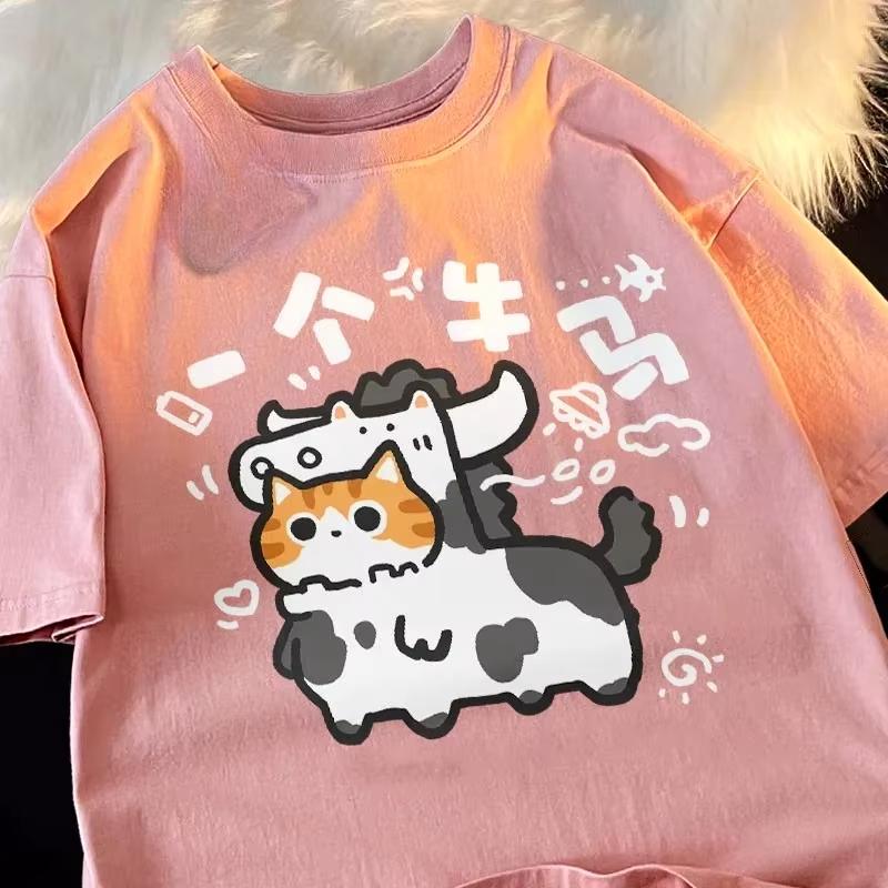 Funny Text Cartoon Print Short Sleeved Tshirt 2026 Summer New Trend Versatile Pullover Top Casual Fashion Unisexs Summer Clothing