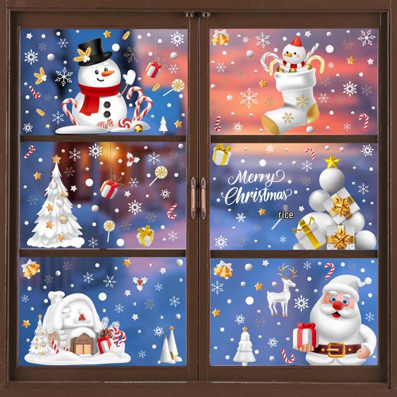 Christmas Static Clings: White Santa, Tree, Snowman, Snowflake, Reindeer Window Decals