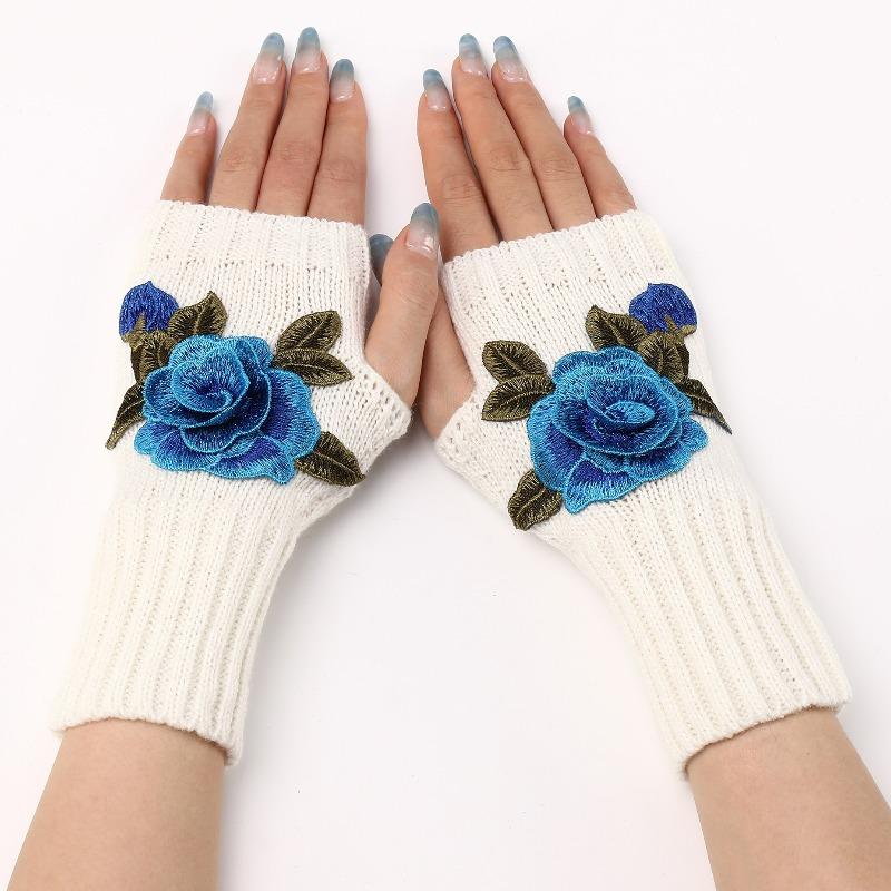 Botvotee Y2k Accessories Arm Warmers Sleeves for Women Flower Fashion Half Finger Knit Winter Arm Guard Black Fingerless Gloves