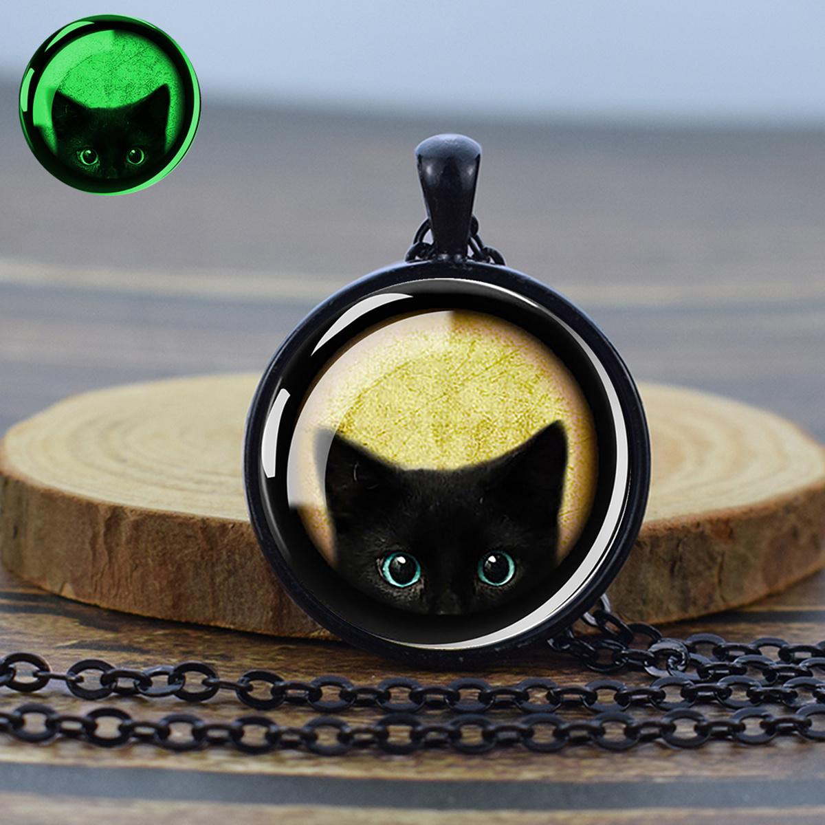 

Светящееся в темноте ожерелье с подвеской в виде черного кота и луны - Модное ожерелье из цинкового сплава с флуоресцентным стеклянным кабошоном, Идеальный подарок на Хэллоуин для мужчин Style7