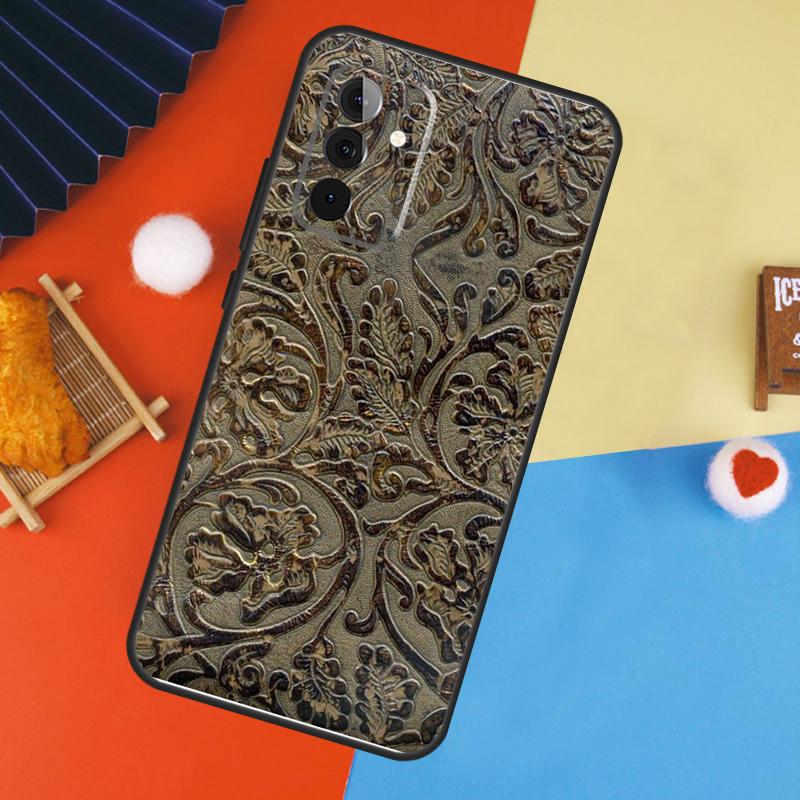 Brown Hand Tooled Western Case For Samsung Galaxy A53 A33 A13 A54 A34 A14 A56 A36 A16 A06 A12 A32 A52 A35 A17 A15 A55
