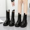 Autumn and Winter Leather Boots Round Head Thick Sole Medium Tube Chelsea Boots Street Shot