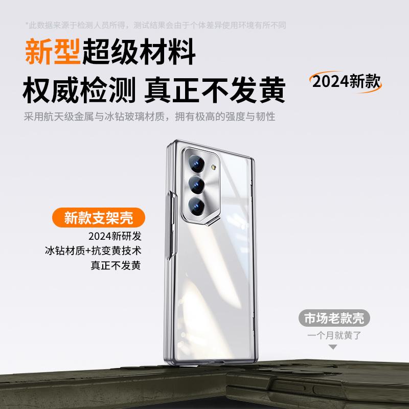 For Samsung Galaxy Z Fold 7 6 5G Case with Screen Protector Film & Holder Slim Hinge Protectio Electroplated Crystal Clear Cover