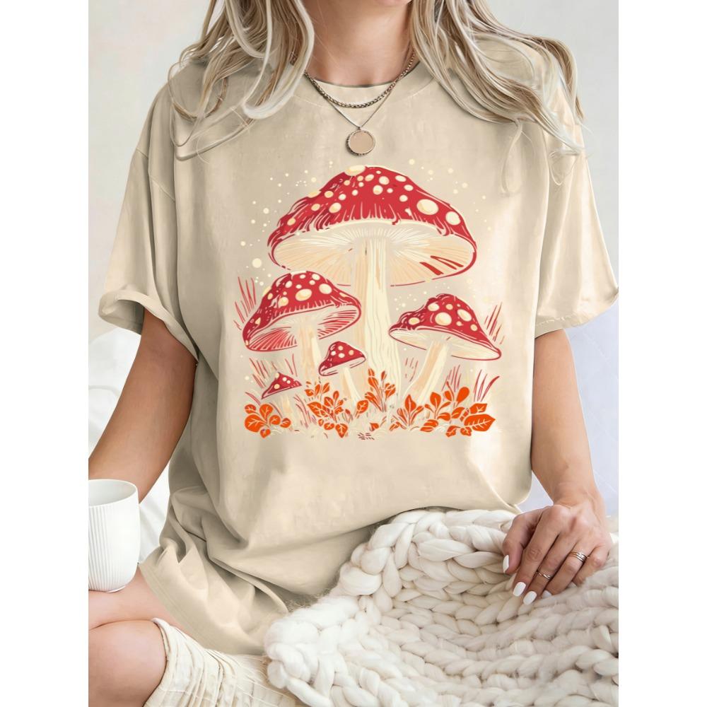Red Mushroom Personality Graphic Design T Shirt Hip Hop T-Shirts Y2K Cotton Sportswear Summer Womens Clothes