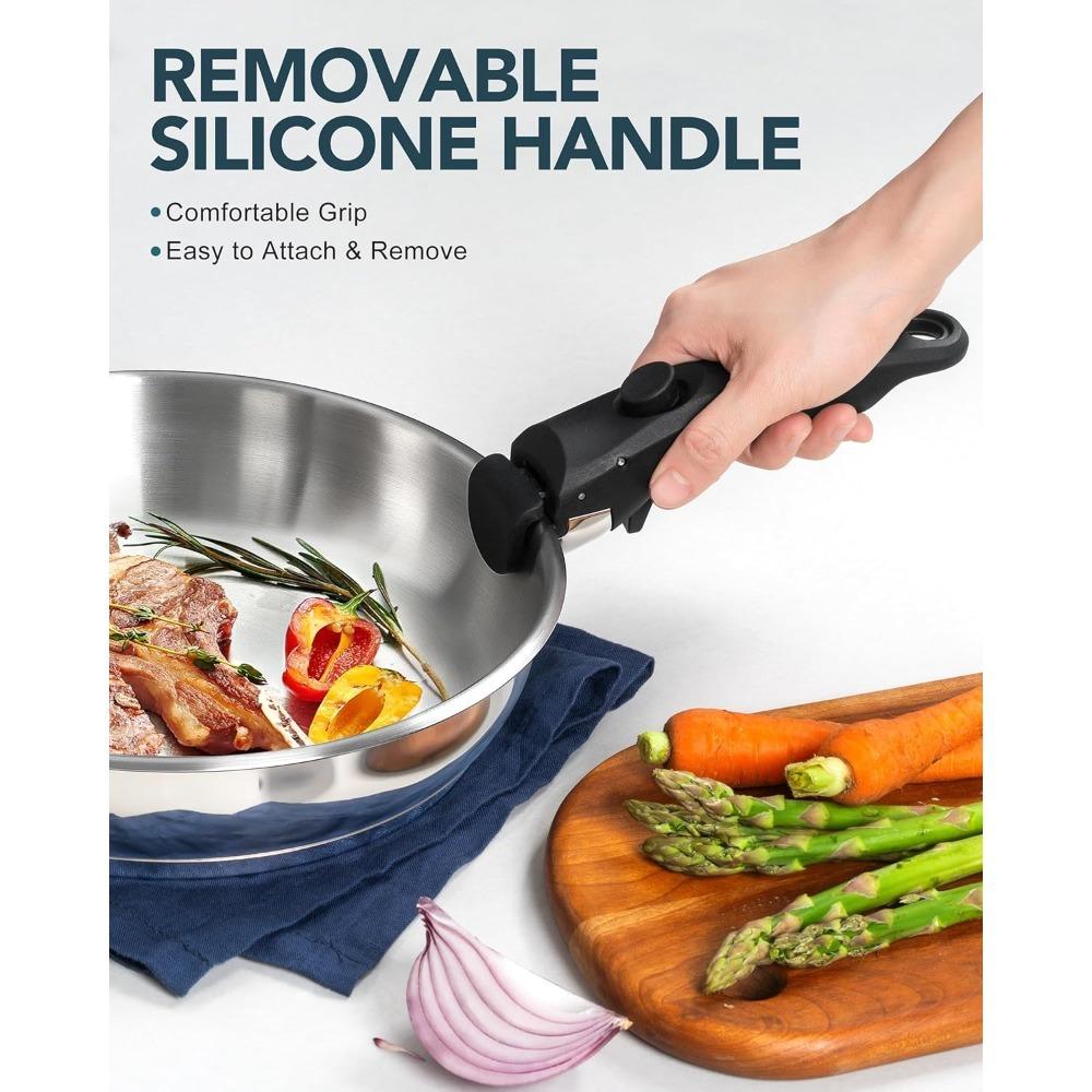 MICHELANGELO Stainless Steel Non-stick Frying Pan Set Cooking Pans with Removable Handle Triply Base Stainless Steel Pan Set