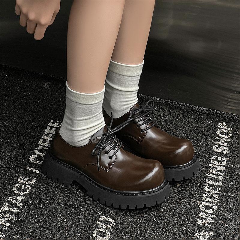 

Leather shoes men s autumn and winter young people s casual British style heightening derby shoes black platform shoes 1056 black -J 39