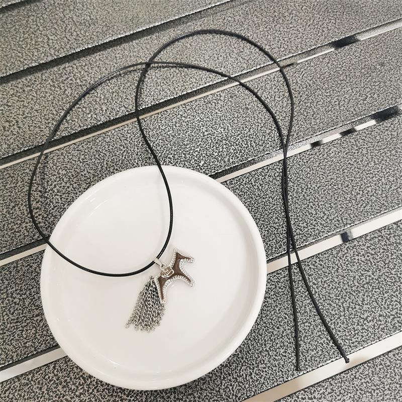 Titanstahl Pferd Pony Quaste Anhänger Halsketten Damen Mujer Verstellbare Lange Seil Pulloverkette Hals Accessoires Geschenke