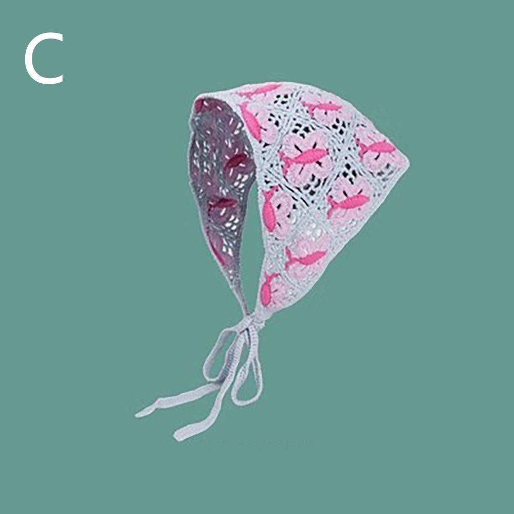 Sweet French Pastoral Style Triangle Headband Handmade Crochet Knitted Headscarf Hat Little Flower Headband Towel Spring Summer