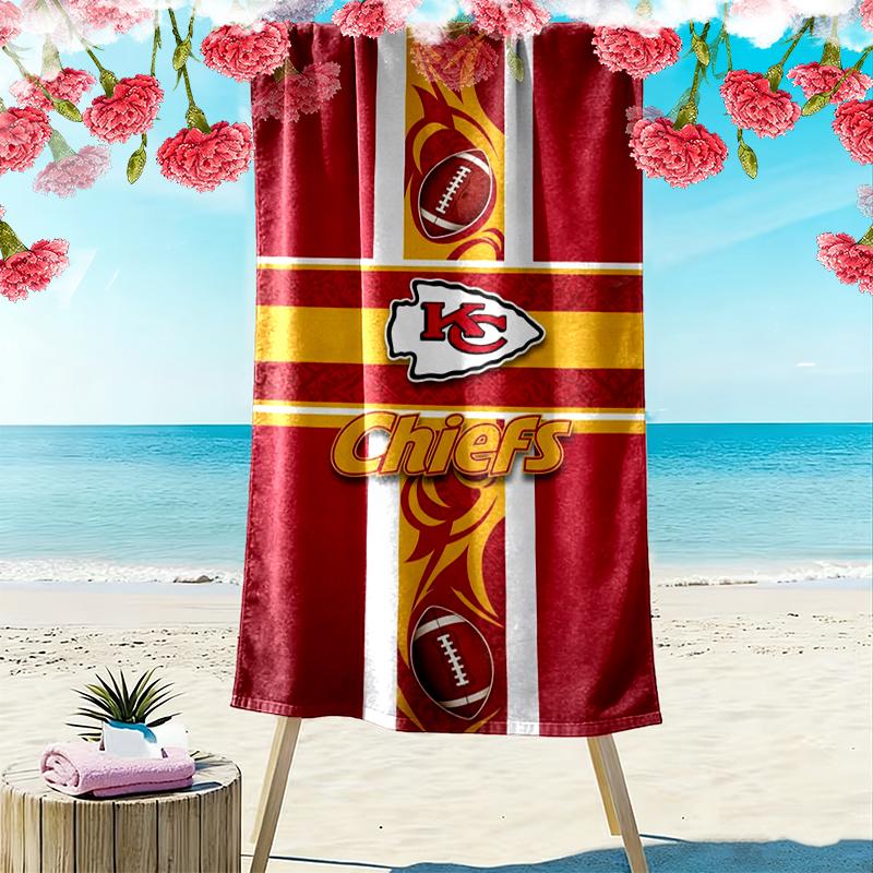 Football Chiefs Pride Beach Towel Microfiber Beach Towel, Lightweight and Quick-Dry, for Summer Travel, Swimming Pool Fan Birthday Gift