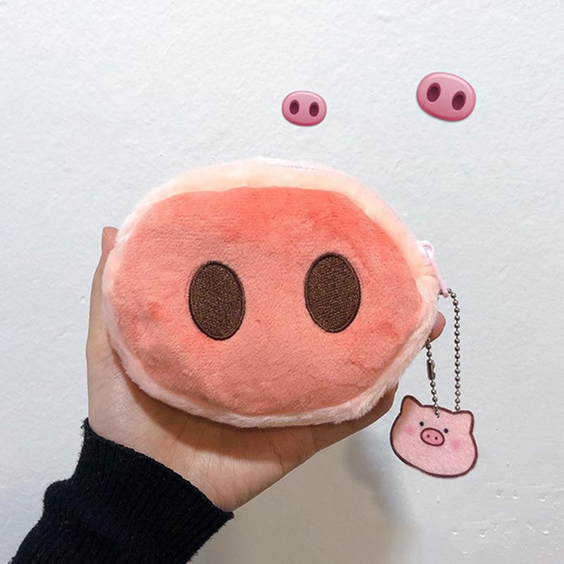 Cartoon Kawaii Mini Pig Nose Wallet Cute Lovely Pig Butt Plush Coin Purse Women Bag Pendant Keychain Accessories