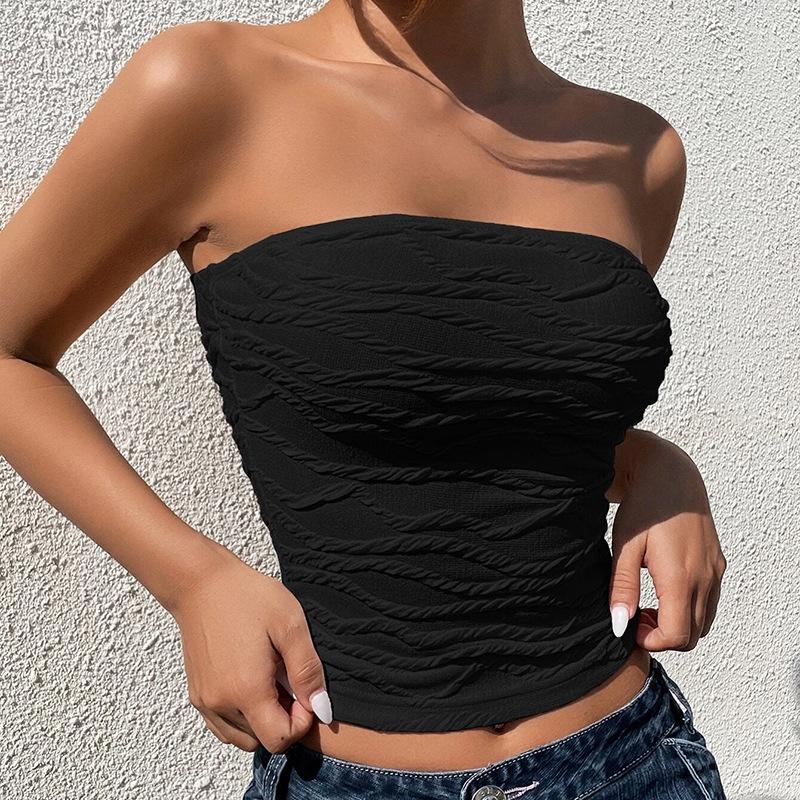 European and American Women's Spring Sleeveless Solid Bandeau Slim Fit Crop Top