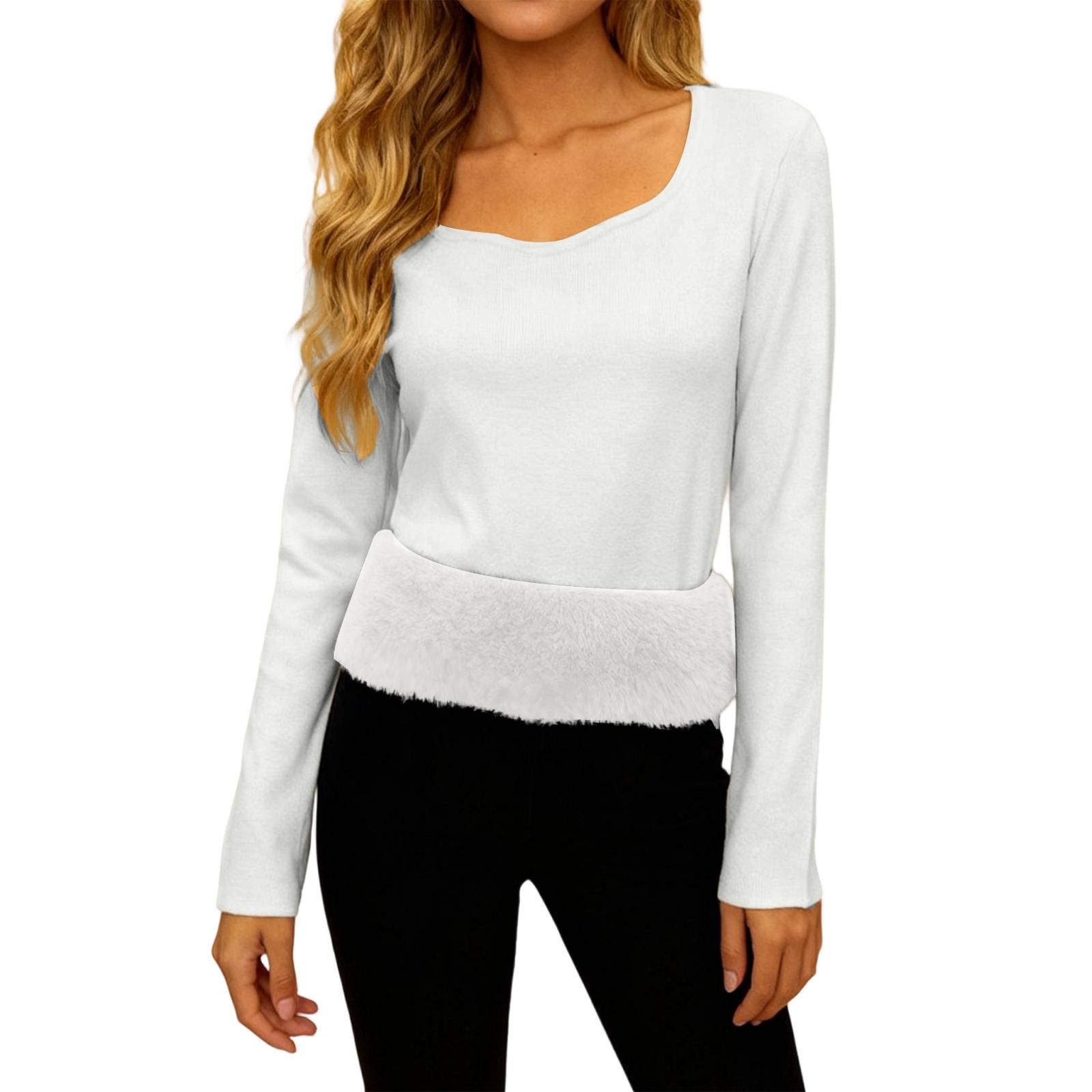 

Женский модный и повседневный однотонный базовый топ с длинным рукавом и флисовой подкладкой One Size белый