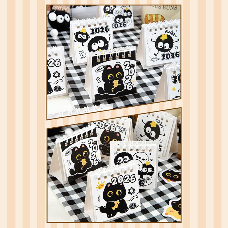 2Pcs Random Mini 2026 Calendar Portable Cute Cat Office School Supplies Calendar Monthly Planner Desk Accessories Decor Record