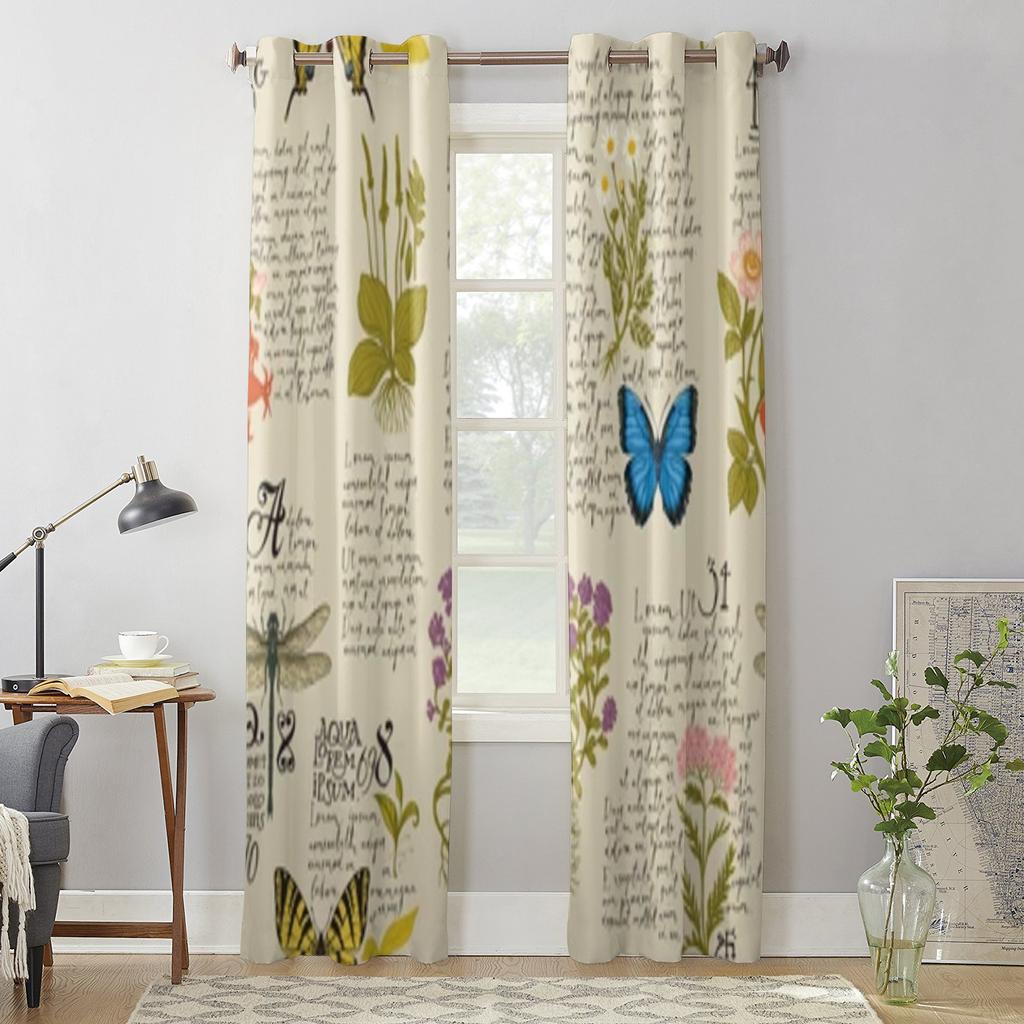 Heilkräuter und Insekten Fenstergardinen für Wohnzimmer Küche Moderne Vorhänge Heimdekor Jalousien Vorhänge