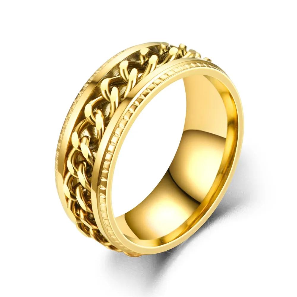 Fashion Stainless Steel Rotatable Chain Rings For Men Punk Spinner Chain Rotable Ring Women Party Titanium Steel Jewelry Gift