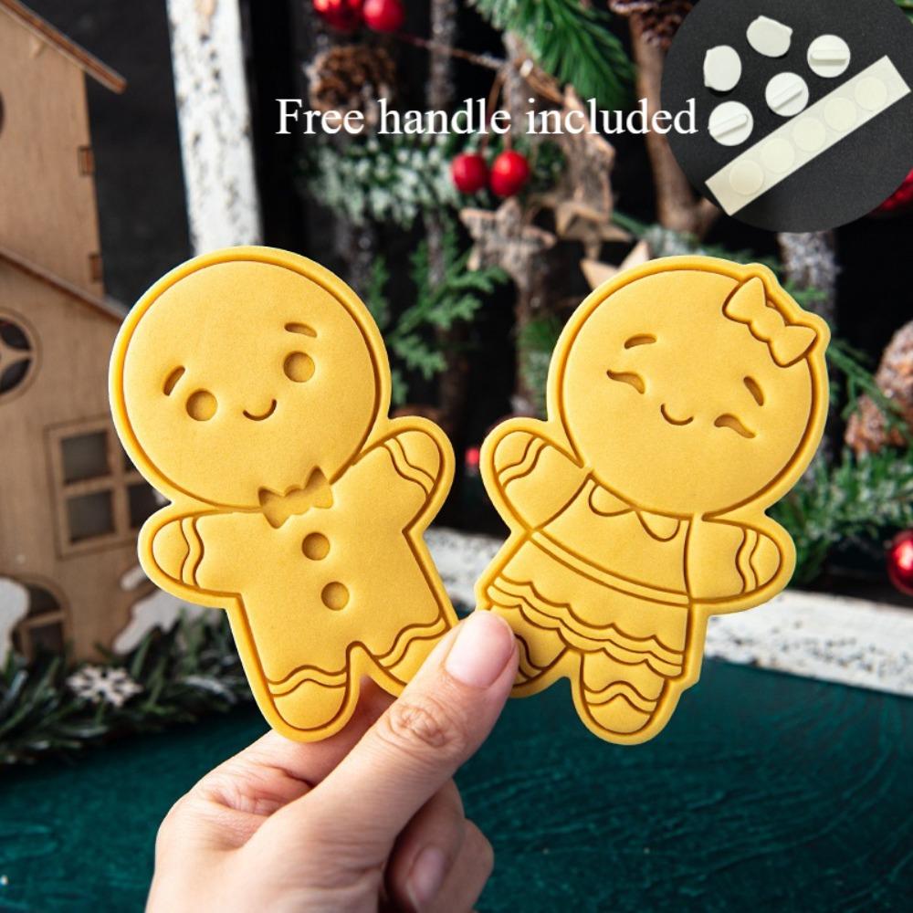 2Pcs Christmas Gingerbread Man Cookie Molds Boy Girl Gingerbread Embosser Stamps for Holiday Cake Decoration New Year Gifts 1