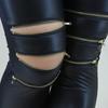 Classical Fit Slim Sexy Three Zipper Bright Leather Stretchy Leggings Pants