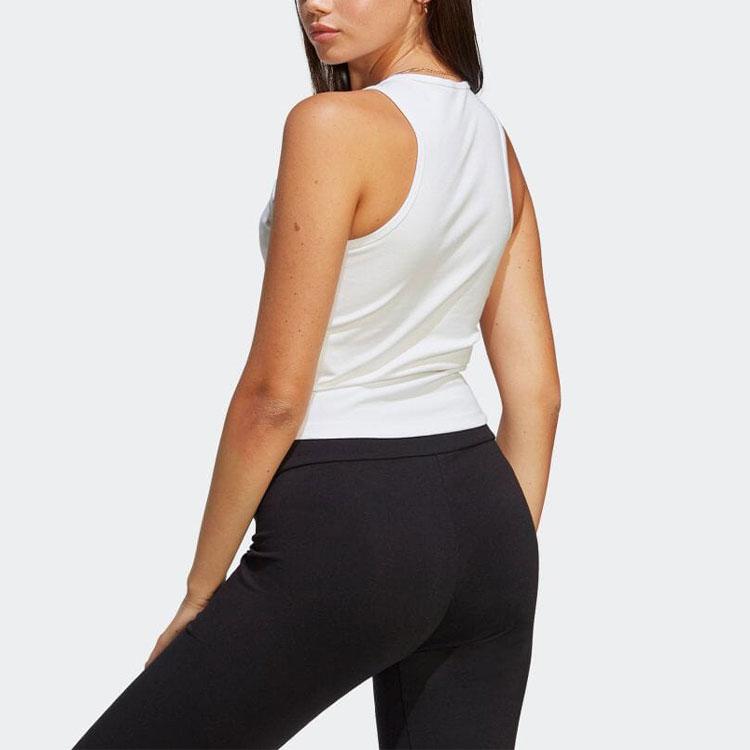 Adidas Originals Clover Logo Print Slim Fit Round Neck Tank Top Women Tops White IB9111