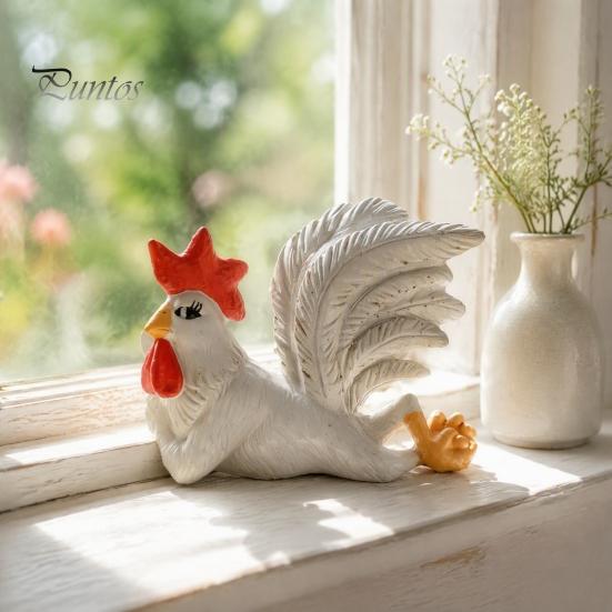 Shelf Decorations for Living Room White Rooster Statue with Enchanting Posture & Long Eyelashes, Creative Table Art Sculpture, Funny Resin Pastoral