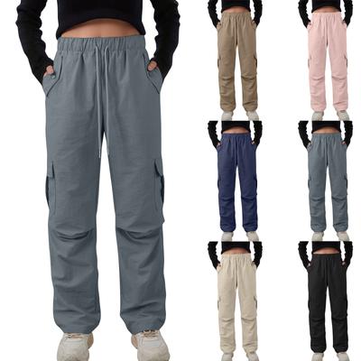 Mulheres soltas calças cargo hip hop calças esportivas cordão solto perna larga calças casuais