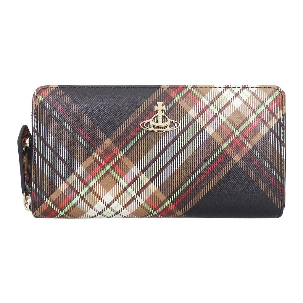 Vivienne Westwood Wallet 51050023U S001K Brown x Black Derby Tartan Check Long Zip Around Wallet [Vivienne Westwood] (Long Wallet) Women's [Brand]