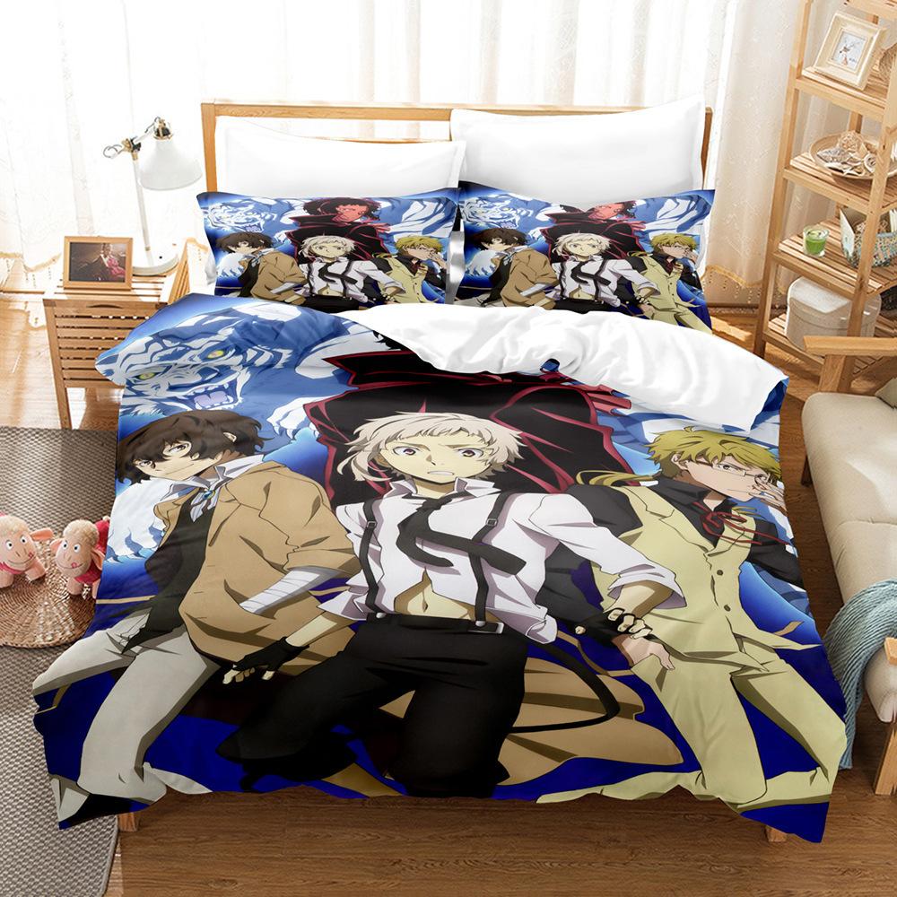 Anime Bungo Stray Dogs Quilt Cover Set,Kids Boys Duvet Cover,Queen/King/Full/Twin Size,Soft Printed Bedding Set with Pillowcases