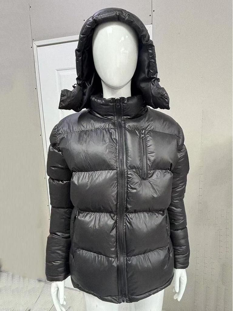 Men's Hooded Cotton-Padded Jacket with Red Label - Solid Color and Simple Design