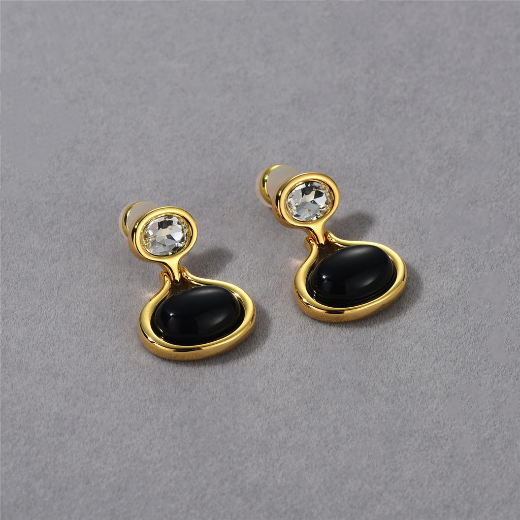 Modische Pendler Premium Metall Kupferbeschichtet 18K Echtgold Eingelegt Schwarzer Achat Diamant Ohrstecker Retro Personalisierte Ohrringe