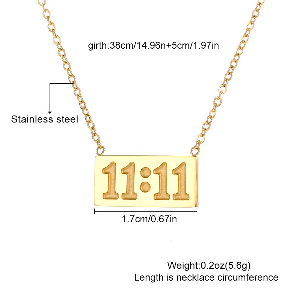 Tainless Steel Necklace "11:11"digit Square Stainless Steel Pendant Stainless Steel Gold Silver Color Tarot Necklace
