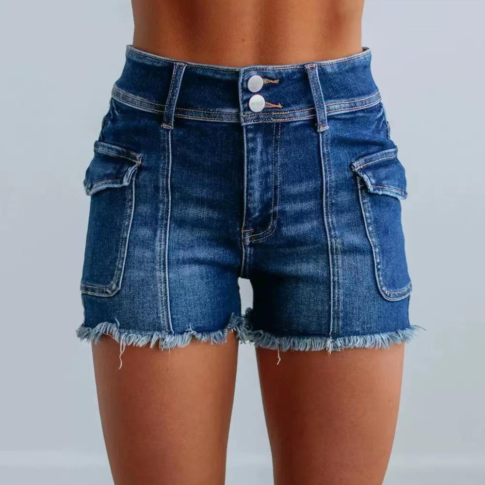 Cross-border 2025 Europe, America TeMU Amazon Women s Fashion New High Waist Elastic Tassel Denim Shorts Women S