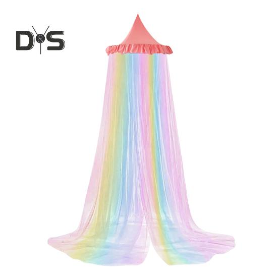 Rainbow Bed Canopy for Girls Dreamy Kids Princess Dome Bed Tent Breathable Mosquito Net Decorative Crib Bed Tent for Girls