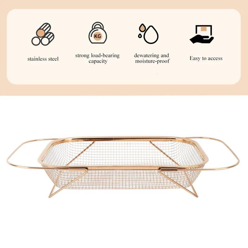 Küchenablaufkorb, Edelstahl Ausziehbarer Rechteckiger Maschen-Abtropfer, Spülbecken-Siebkorb Über dem Spülbecken Abtropfsieb